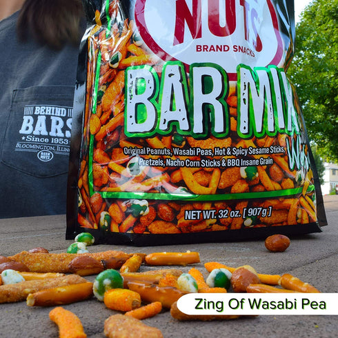 BEER NUTS Bar Mix w/Wasabi - Pretzels, Cheese Stix, Insane Grain & Wasabi Peas, 32oz Resealable Bag