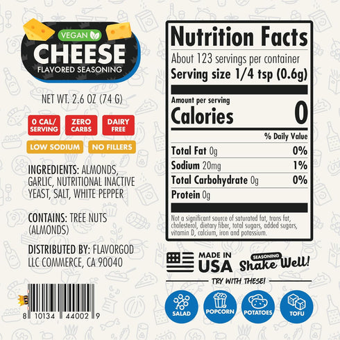 Cheese Flavored Seasoning Mix by FlavorGod - Premium All Natural & Healthy Spice Blend for Chicken, Vegetables, Salad, Pizza, Tacos, & Pasta - Kosher, Dairy-Free, Gluten-Free, Keto Friendly (2.6 oz)
