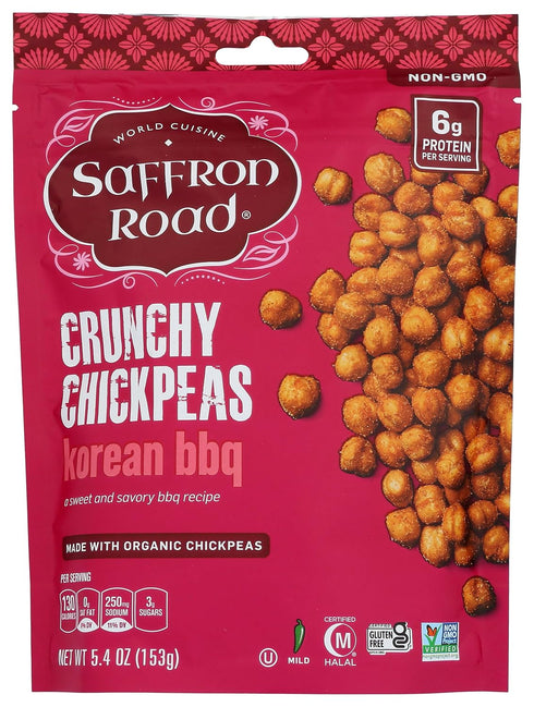 Saffron Road Korean BBQ Crunchy Chickpea Snack, 6oz, Gluten Free, Non-GMO, Halal, Kosher, Vegan