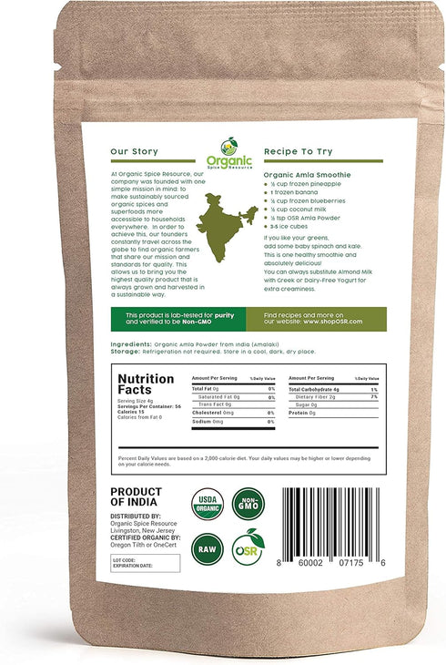 Organic Amla Powder, 8 oz (226g), Non-GMO, 100% Raw from India, by SHOPOSR