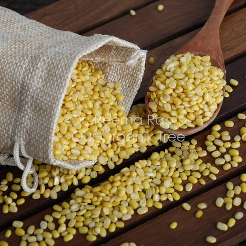 Our Organik Tree 100 500 (17.64 OZ) % organic Moong Dal Yellow / Split / Washed Gms