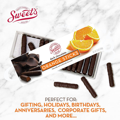 10.5 oz (Pack 3) Sweet Candy Company Dark Chocolate Fruit Flavored Sticks - Gourmet Chocolate Covered Sticks, Orange