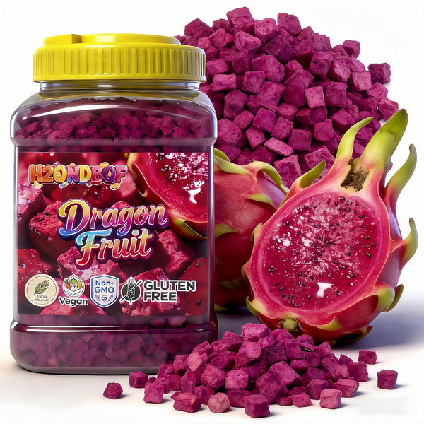 H2ONDBQF 9.5oz Freeze Dried Dragon Fruit Cubes, Crispy & Light Red Pitaya Snacks,