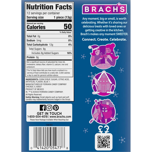5.3 oz 12 Count Brach's Blueberry Candy Canes, Christmas Candy, Holiday Ornaments, Box