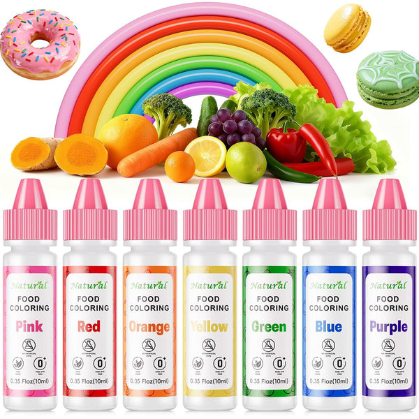 Natural Food Coloring 7 Colors Set 10ml, FD&C Dye Free & No