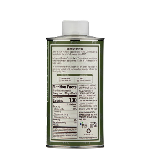 16.9 Oz La Tourangelle, Organic Extra Virgin Olive Oil, Cold-Pressed EVOO from Spain, Fl Spanish Olive Oil