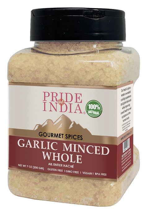 Pride Of India Garlic Minced Whole - 7oz (200gm) - Fresh Garlic Cloves, Vegan, Gluten-Free, No Artificial Colors