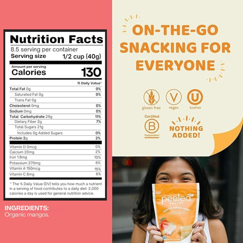 12 Oz (Pack 1) Peeled Snacks Organic Dried Fruit Healthy, Vegan Snacks for On-the-Go Lunch and More Mango