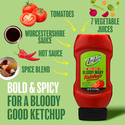 15 Oz (Pack 1) Zing Zang Bloody Mary Ketchup, Tomato Ketchup with Bold & Spicy Seasonings, Bottle