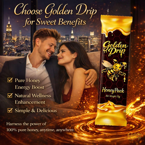 Golden Drip Pack 4 Pack Packets Honey Premium Golden Honey Sachets Herbal Vitality & Energy Support Natural Energy
