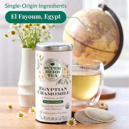 Organic Egyptian Chamomile SuperHerb Tea Tin by The Republic of Tea, 36 Herbal Tea Bags, Caffeine-Free
