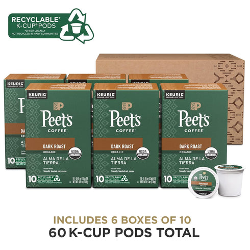 100% 60 Count (6 10 Peet's Coffee, USDA Organic Dark Roast Keurig K-Cup Pods, Arabica Coffee - Alma de la Tierra Boxes