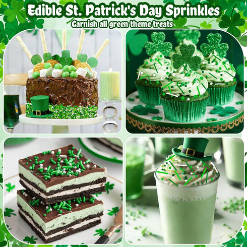 LEBERY 8 Oz Jimmies St. Patrick's Day Sprinkles Green Sprinkles for Cake Decorating White Green Mix Edible Mini Sugar