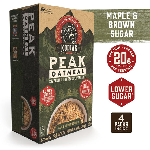 Packets, Protein,100% 6 4 packets 24 packets) Kodiak Cakes Peak Instant Oatmeal Maple Brown Sugar, High Whole Grains