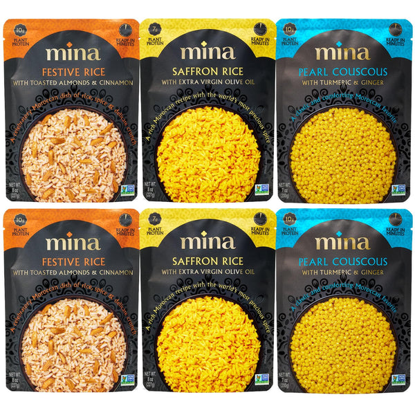 Mina Saffron Rice, Festive Rice, Pearl Couscous, Variety Pack of 6, Ready