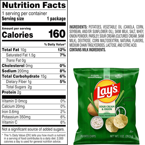 1 (Pack 104) Lay's Potato Chips, Sour Cream & Onion, Ounce