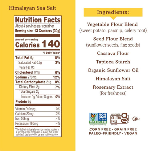 4.25 (Pack 1) Simple Mills Veggie Pita Crackers, Himalayan Salt - Gluten Free, Vegan, Healthy Snacks, Paleo Friendly