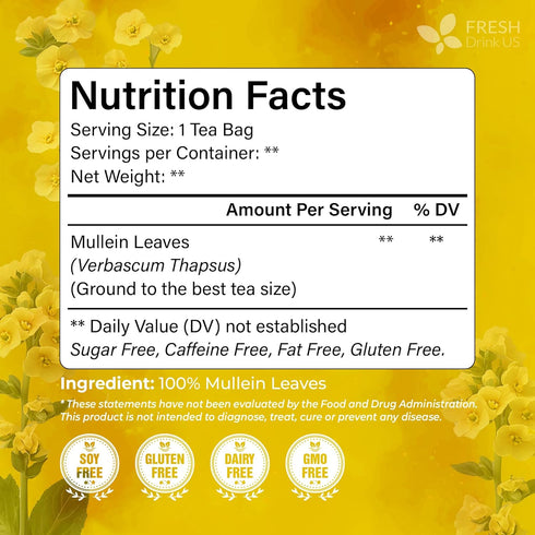 120 100% FreshDrinkUS, Premium Mullein Leaf Tea Bags For Lung, Natural & Pure from Mullein Leaves. Loose Leaf Mullein