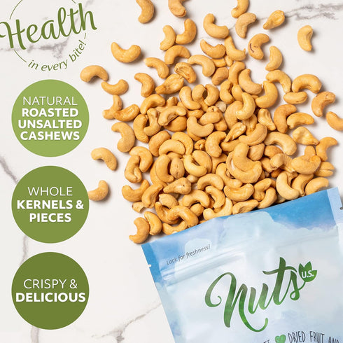 (80%) (1 LB) NUTS U.S. Roasted and Unsalted Cashews | Whole Kernels and Pieces | Just Right Crispy and Delicious |