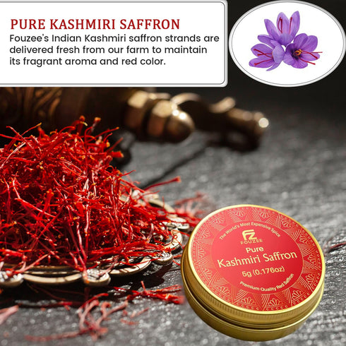 (5.0 Pack) Pure Saffron Threads Gram Tin Handpicked Kashmiri Saffron, All-Red Tips with Strong Aroma & Rich Flavor