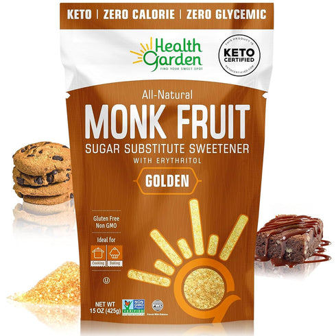 Health Garden Monk Fruit Sweetener, Golden, 15oz Bag 1:1 Monk Fruit Sugar