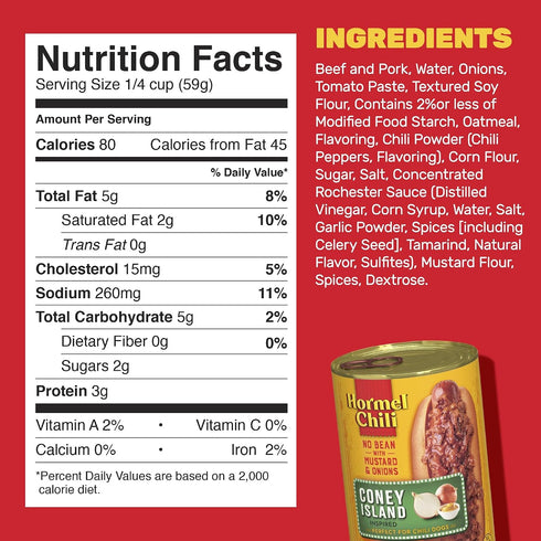 15 Oz, 12 Pack HORMEL Chili Coney Island Inspired No Bean, No Artificial Ingredients
