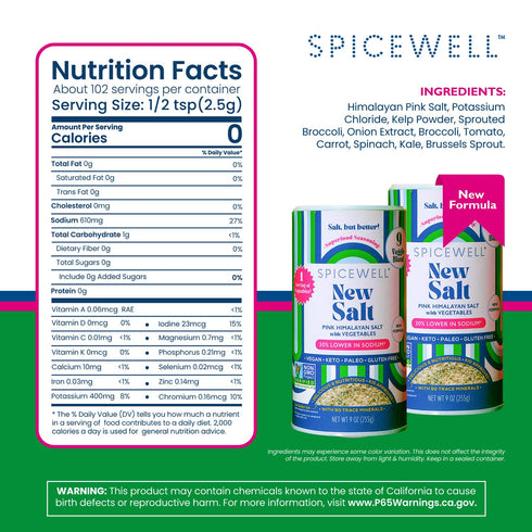 9 9oz 3 Spicewell - Himalayan Pink Salt Shaker - Boosted with Real Veggies, Less Sodium Than Table Salt - Fine Ground