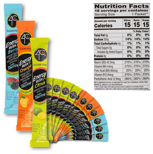 4C Energy Rush Drink Mix, Pack of 2 Boxes, 18 Packets Each, Makes 36 Servings, Bonus Variety Pack