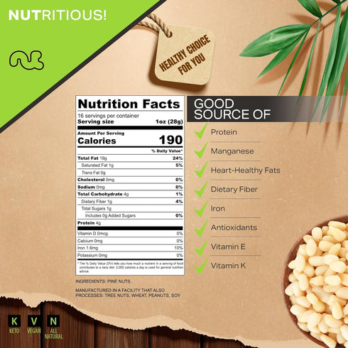 (16oz 1 LB) Packed NUT CRAVINGS - Raw Pine Nuts Pignolias, Unsalted, Shelled, - Fresh in Resealable Bag - Kosher