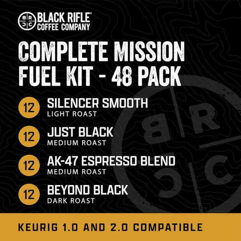 Pack (48 Count Pack Black Rifle Coffee Company Supply Drop Variety of K Cups) - Silencer Smooth, AK Espresso, Just