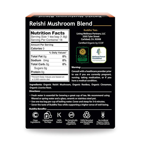 Wellbeing 18 (Pack 1) Buddha Teas - Organic Reishi Mushroom Blend - Herbal Tea - For Health & - With Antioxidants