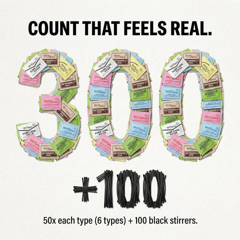 WorkBrew Packets Pack 400 Count, Sweetener Variety with Stirrers Individually Wrapped Coffee Sweeteners, Stevia, Cane
