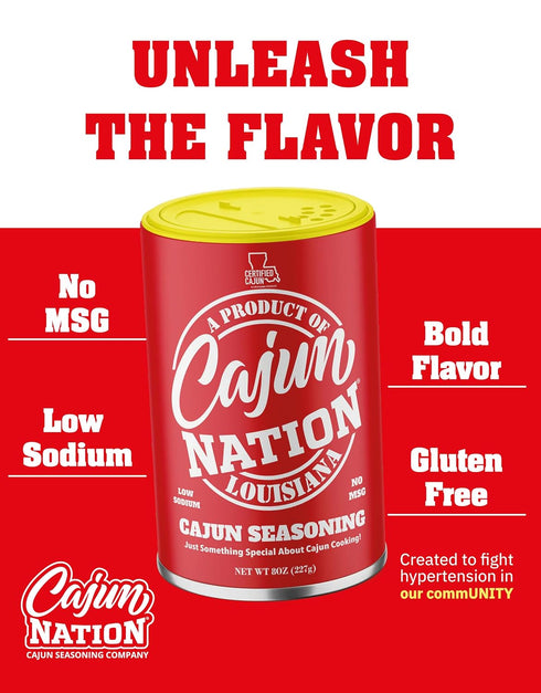 8 oz Cajun Nation Low Sodium Cajun Seasoning Gluten Free, No MSG Louisiana Cajun Spice- Cajun Seasoning for Turkey
