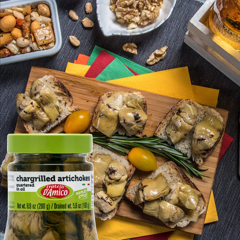 9.9oz (280g) FRATELLI D'AMICO - Chargrilled Artichokes, Quartered in Oil, Grilled, Naples Style, NON-GMO