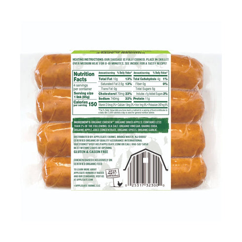 Applegate 12 OZ Farms Organic Sweet Apple Chicken Sausage