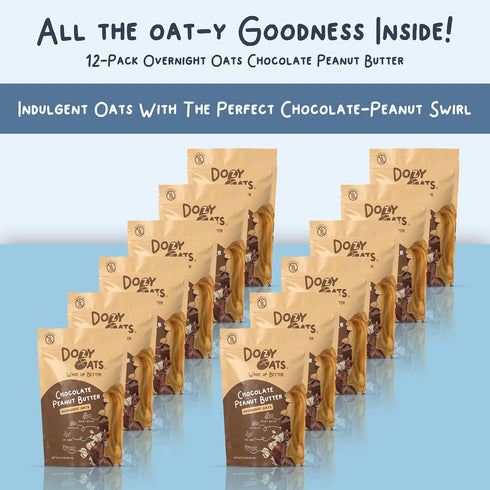 Dozy Packets, Multipack 12-Pack Oats Overnight Oatmeal Chocolate Peanut Butter with Rolled Oats, Chia Seeds, and Date