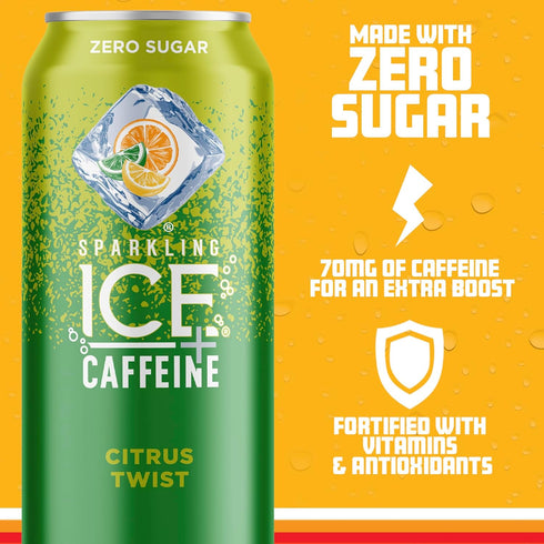 Sparkling ICE (Pack 12) (Pack 12) +Caffeine Citrus Twist Flavored Sparkling Water with Caffeine of and Classic Lemonade