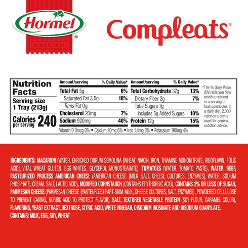 7.5 (Pack 7) HORMEL COMPLEATS Beefy Mac & Cheese Microwave Tray, Ounces