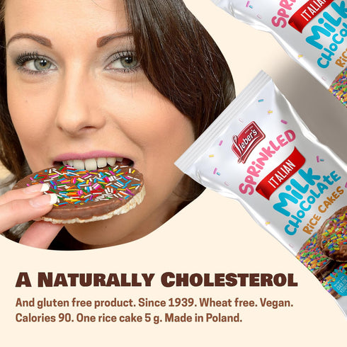 (pack 3) LIEBERS Sprinkled Topped Milk Chocolate Rice Cakes, Kosher Certified Dairy, Gluten Free Snack