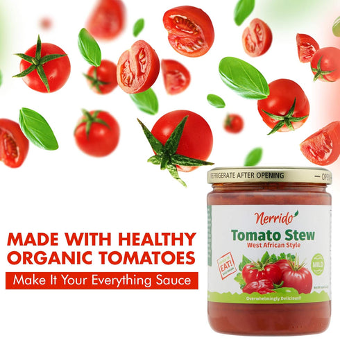 16oz (454g) 4 Pack) Nerrido Canned Tomato Stew & Jollof Rice Red Sauce, African Style Pasta Sauce with Vegetables