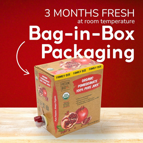 PassionBio 101.4 Oz Packaging Organic Pomegranate Juice Box Fl | Pure Fruit Juice, Not From Concentrate | Organic