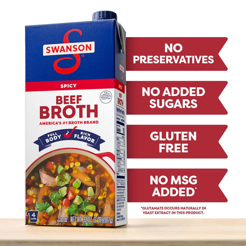 100% 32 oz (Pack 5) Swanson Natural Spicy Beef Broth, Carton