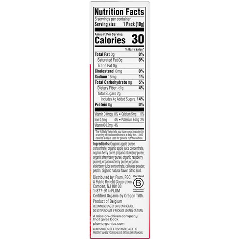 0.35 oz (Pack 40) Plum Organics Teensy Snacks Soft Fruit Snacks - Mixed Berry - Bags of - Organic Toddler Food Fruit