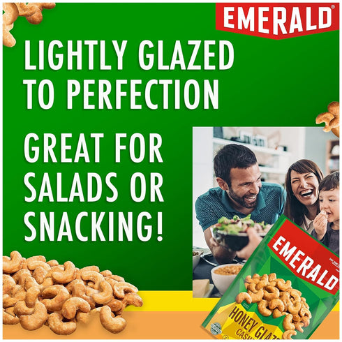 5 Oz, (Pack 4) Emerald Nuts, Honey Glazed Cashews, Resealable Bag