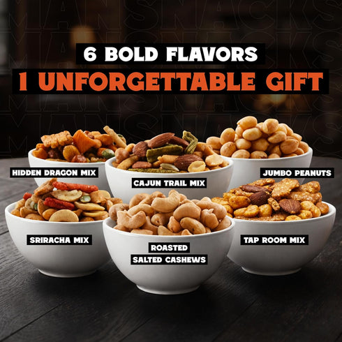6 Set Nut Gift Basket for Men Birthday Gifts for Men with Gourmet Nut Varieties Resealable Snack Pouches Gift for Dad