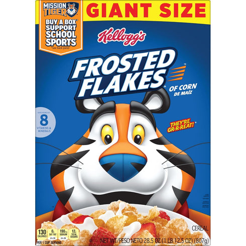 28.5 oz (Pack 2) Kellogg's Frosted Flakes Breakfast Cereal, Fat Free, Giant Size