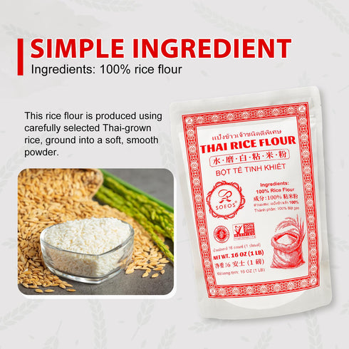 32 Soeos Thai Rice Flour Ounce (Basic), Rice Flour for Baking or Cooking, All Natural White Rice Flour for Sourdough