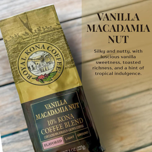 40 ROYAL KONA COFFEE - Light Roast Ground Coffee, Vanilla Macadamia Flavor, Ounce