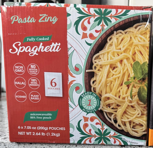 Generic 1 7.05 oz, 6 Pack Fully Cooked Spaghetti, Pasta, Ready in Minute, Microwaveable BPA Free Pouch, Non-GMO, Halal