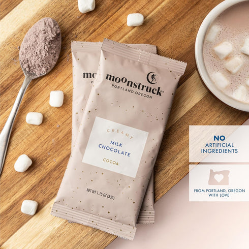 Packets, 8 Count (Pack 1) Moonstruck Chocolate Single Serve Creamy Milk Chocolate Hot Chocolate